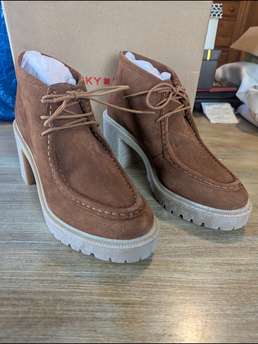 Lucky Brand Tan Suede Lace-Up Platform Ankle Boots